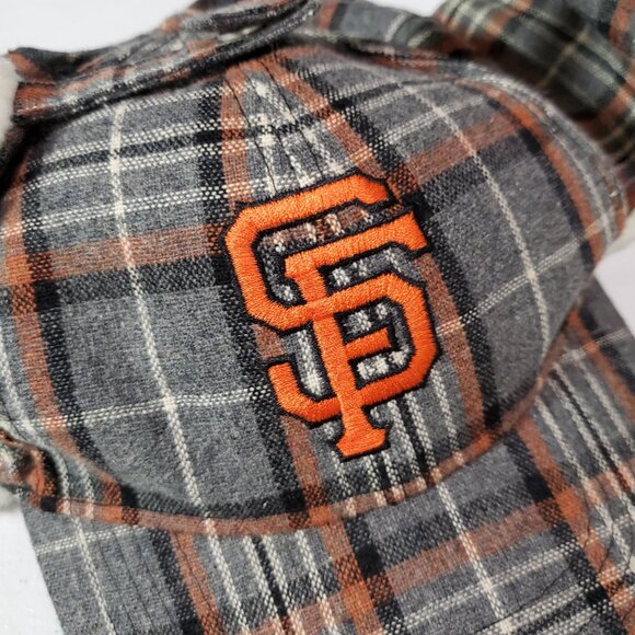 San Francisco Giants Men Trapper Hat One Size Gray Snap Back Plaid Sherpa Wool - Picture 2 of 7